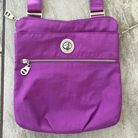 💜 Baggallini Large Purple Nylon Shoulder | Crossbody Bag One Strap - Picture 2 of 10
